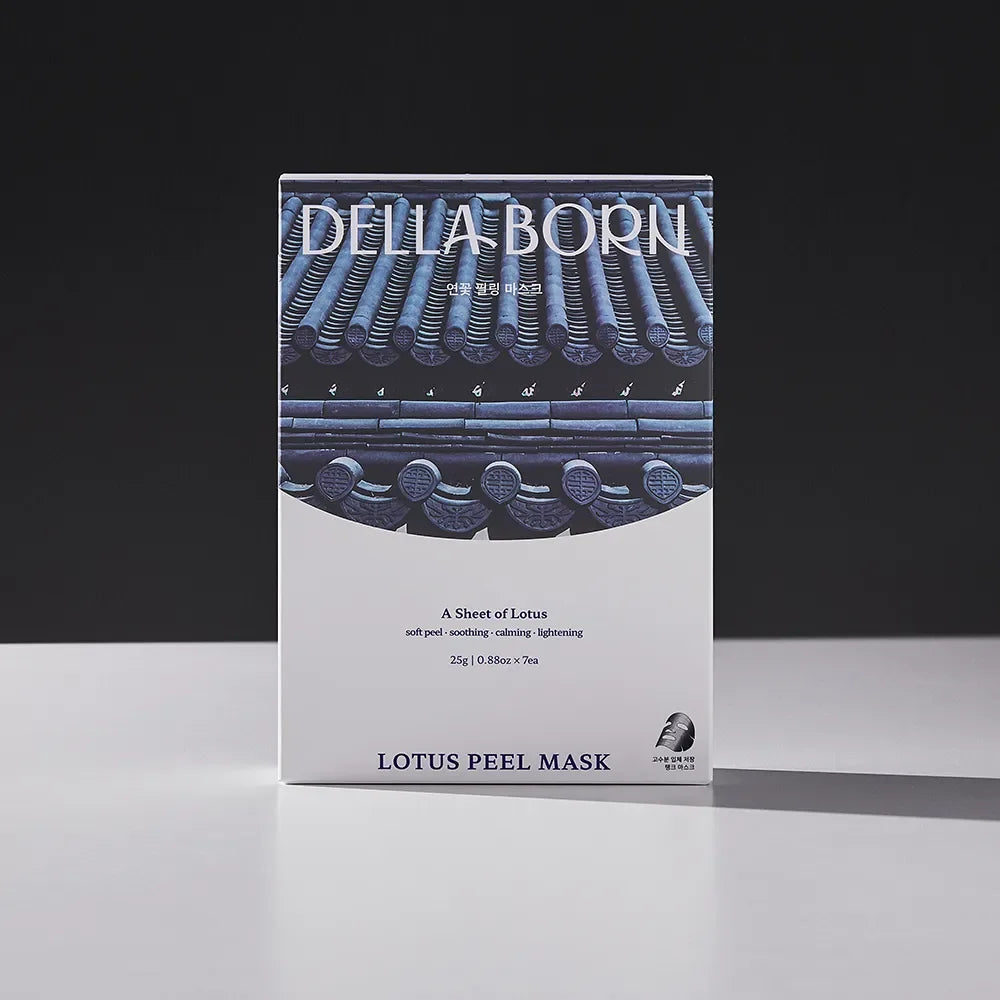 Masque exfoliant doux Lotus Peel Mask Della Born, soin visage coréen apaisant et éclat.