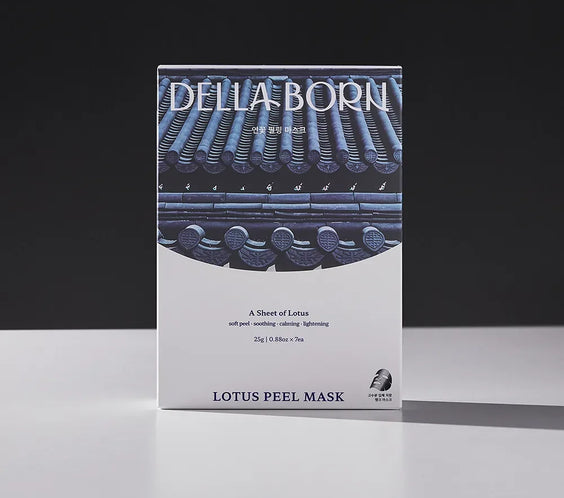 Masque exfoliant doux Lotus Peel Mask Della Born, soin visage coréen apaisant et éclat.