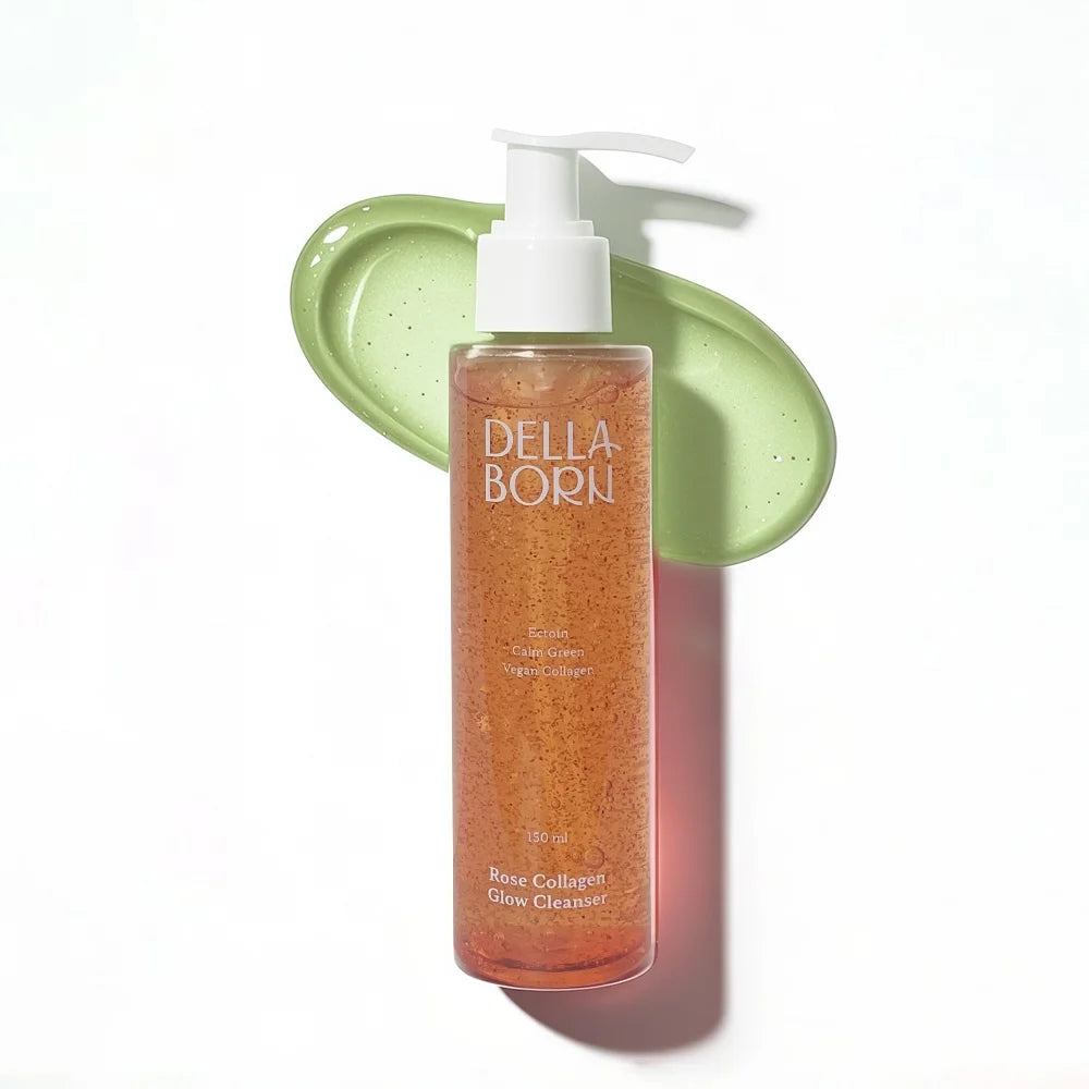Nettoyant coreen Della Born Rose Collagen Glow, formule hydratante et apaisante.