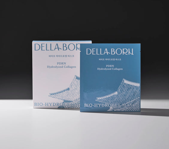 Masques coreens bio hydrogel Della Born, collagene hydrolyse pour peau eclatante.