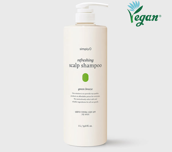 Shampoing rafraichissant SimplyO pour cuir chevelu, gamme Green Breeze, vegan et formule en Corée.